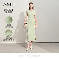 AMII2024夏极简纯色高弹双曲纱修身盖袖中式旗袍造型连衣裙 薄荷绿 155/80A/S