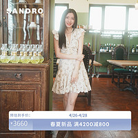 SANDRO2024春夏女装法式小飞袖雏菊刺绣收腰连衣裙SFPRO03558 A235/象牙色 34