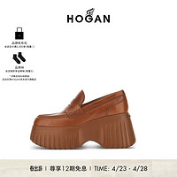 HOGAN女鞋2024春夏系列H651系列时尚复古休闲增高厚底乐福鞋 棕 36.5