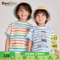 PawinPaw卡通小熊童装24年夏季男童撞色彩色条纹圆领短袖T恤 Mix混合色/99 090