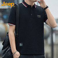 Jeep 吉普 短袖男士T恤夏季Polo商务休闲衫潮流凉感衣服男装 黑色 3XL