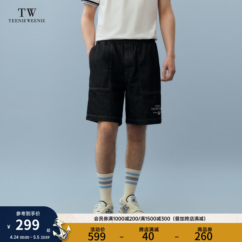 Teenie Weenie Men小熊男装牛仔短裤2024夏季直筒休闲宽松美式裤子 黑色 170/M