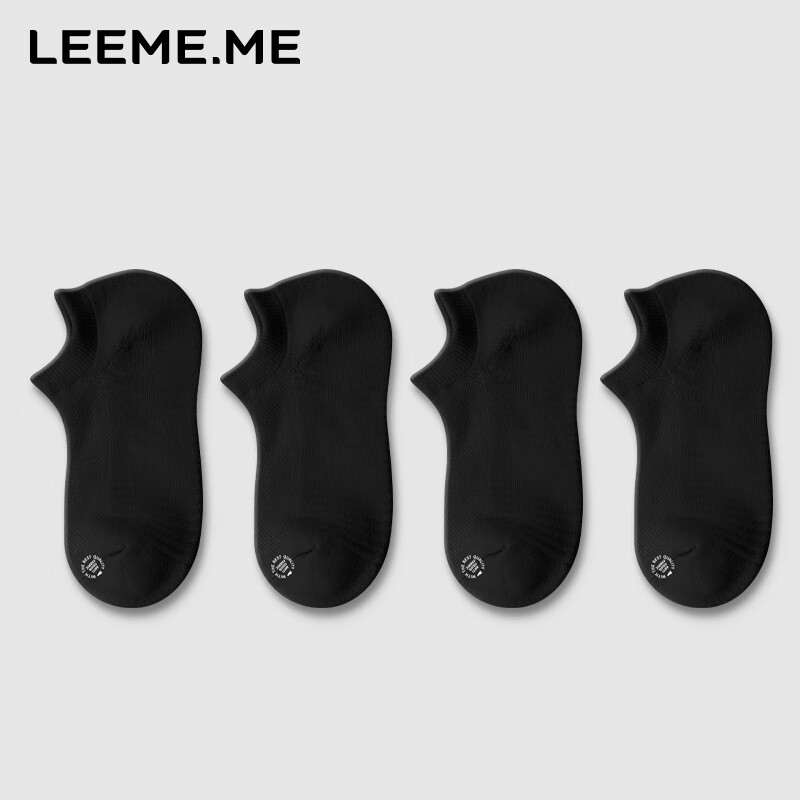 LEEME.ME粒米袜子女春季抗菌女士袜子毛圈底透气短袜女袜 4黑 均码