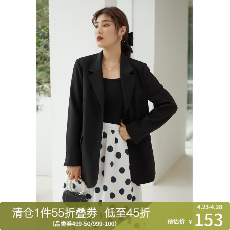 独束女装西装外套女韩版英伦风秋季设计感小众西服 黑色 XL