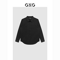 GXG男装 黑色免烫翻领长袖衬衫商务简约 22年秋季
