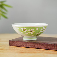 美濃燒 釉下彩簡約家用日式復古陶瓷家用碗4.5英寸平成綠櫻米飯碗