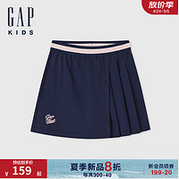 Gap女童2024夏季logo撞色松紧不对称百褶裙裤运动短裤545487 海军蓝 90cm 亚洲尺码