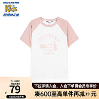 Skechers斯凯奇儿童插肩袖上衣夏季男女童简约短袖T恤衫L224K035 嫩桃粉/02EN 120cm