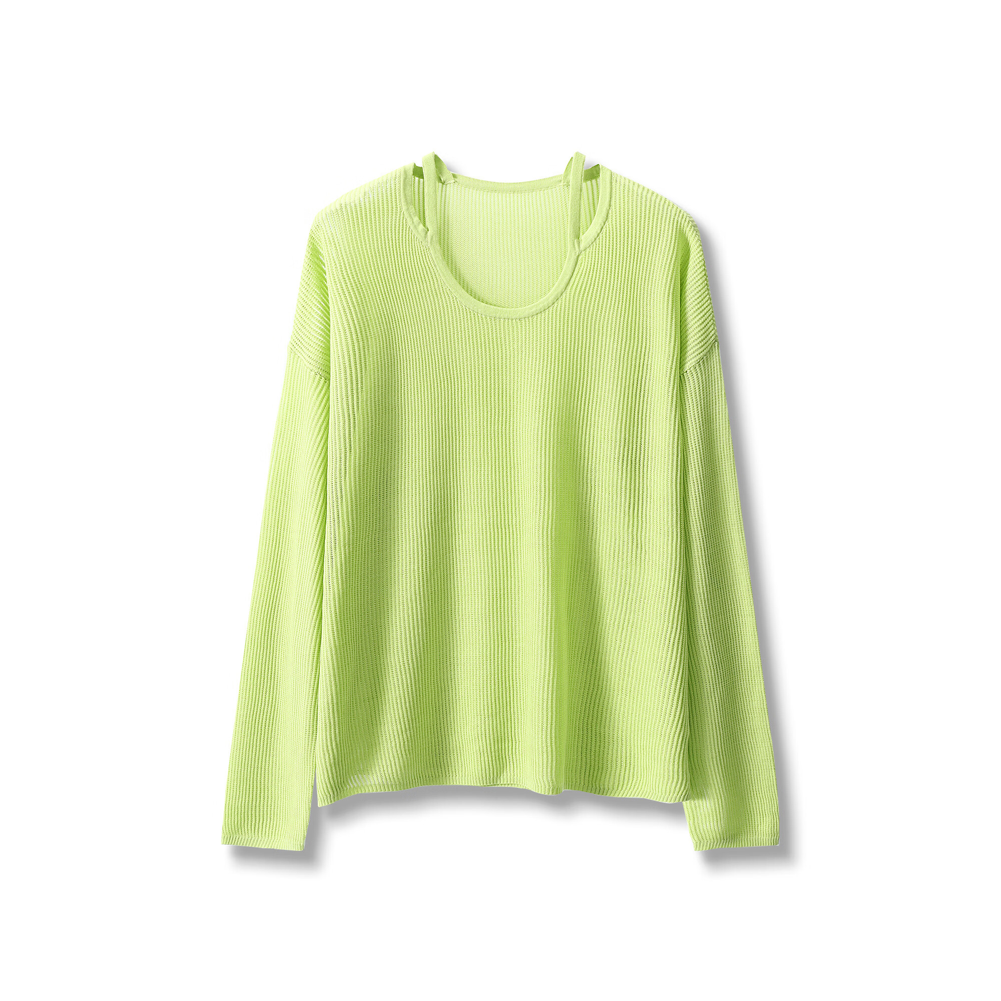 百家好（Basic House）莱赛尔纯色针织衫设计感长袖上衣B0623B52572 绿 F85-140斤