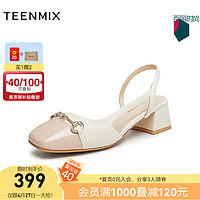 TEENMIX 天美意 2024夏拼色简约方跟百搭女包头凉鞋BI761BH4 米杏色 39