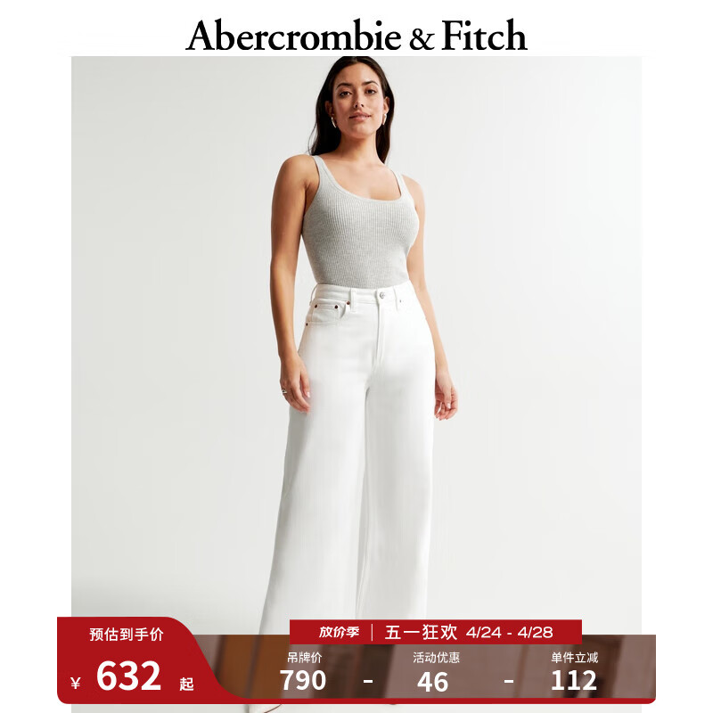 ABERCROMBIE & FITCH女装 24春夏Curve Love复古美式高腰阔腿牛仔裤 358427-1 白色 26S (150/66A)