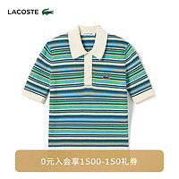 LACOSTE法国鳄鱼女装24年夏季短袖撞色条纹时尚针织POLO衫AF7027 IRI/绿色条纹拼色 34 /155