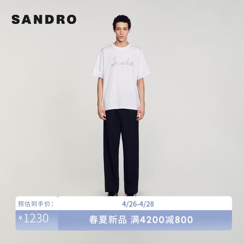 SANDROSANDRO2024春夏男装休闲简约字母棉质白色短袖T恤SHPTS01374 10/白色 XS