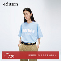 editionT恤女2024春艺术字母印花纯棉宽松短袖上衣休闲百搭 天空蓝色 S/160