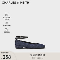 CHARLES & KEITH CHARLES&KEITH24;春季纯色平底腕带芭蕾舞鞋单鞋子女鞋女士CK1-70381032 DARK BLUE深蓝色 36