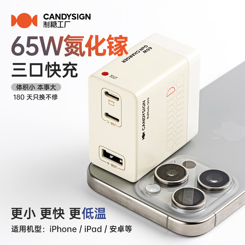 CANDYSIGN制糖工厂硬糖65W充电器适用iPad苹果iPhone15华为OPPO安卓vivo氮化镓pd快充usb充电头