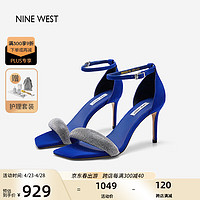 NINE WEST 玖熙 一字带凉鞋女高跟细跟方头女鞋 NN302001SK 蓝色34