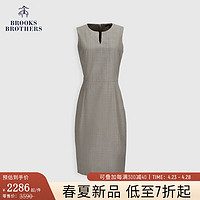 布克兄弟（BrooksBrothers）女士24春夏新绵羊毛V领格纹无袖连衣裙 2004-米白色 0