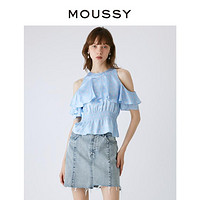 MOUSSY 摩西 春季新品法式浪漫风复古波点露肩衬衫028GS930-0270