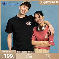 Champion 冠军T恤女24夏季新款圆领情侣毛巾绣休闲纯棉短袖上衣男