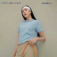 TOMMY HILFIGER【李沁同款】夏季功能系列24女双面针织防晒镶边POLO43610 天蓝色C1Y S