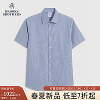 布克兄弟（BrooksBrothers）男士24春夏经典版牛津纺免烫宽距领短袖条纹衬衫 B435-亮蓝色 18