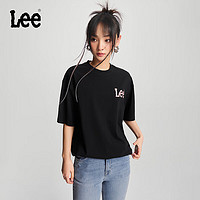 Lee24春夏舒适绣花Logo男女同款短袖T恤LUT0077343RX 黑色（尺码偏大，拍小一码） S
