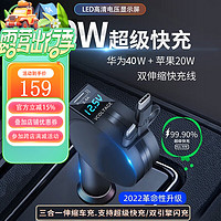 車小蔥60W充電器線快充華為40w超級快充安卓40w蘋果20w一拖三伸縮充電 伸縮電壓數顯+USB黑