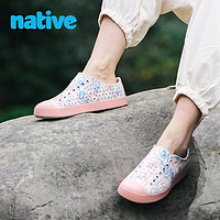 native 2023夏季新品線條系列成人男女同款洞洞鞋涼鞋 藍粉線條|淺杏色 40