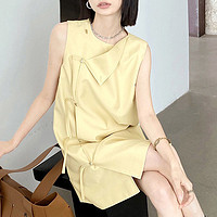 HUAAPPUW 畫樸 新中式復古盤扣連衣裙女裝2024春夏季新款圓領氣質黃色裙子潮