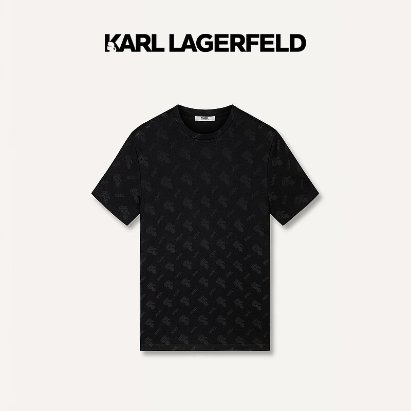 Karl Lagerfeld卡尔拉格斐轻奢老佛爷男装 24夏款logo潮流满印圆领短袖T恤 黑色 56