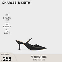 CHARLES & KEITH CHARLES&KEITH24春季一字带尖头高跟穆勒鞋女CK1-60361497 Black黑色 38