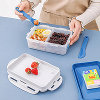LOCK&LOCK; 1L分隔型大容量飯盒餐盒帶餐具叉勺塑料保鮮盒便當盒