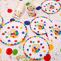 SHICAI 仕彩 一次性餐盤紙杯桌布兒童周歲生日場景布置裝飾男女孩派對儀式感