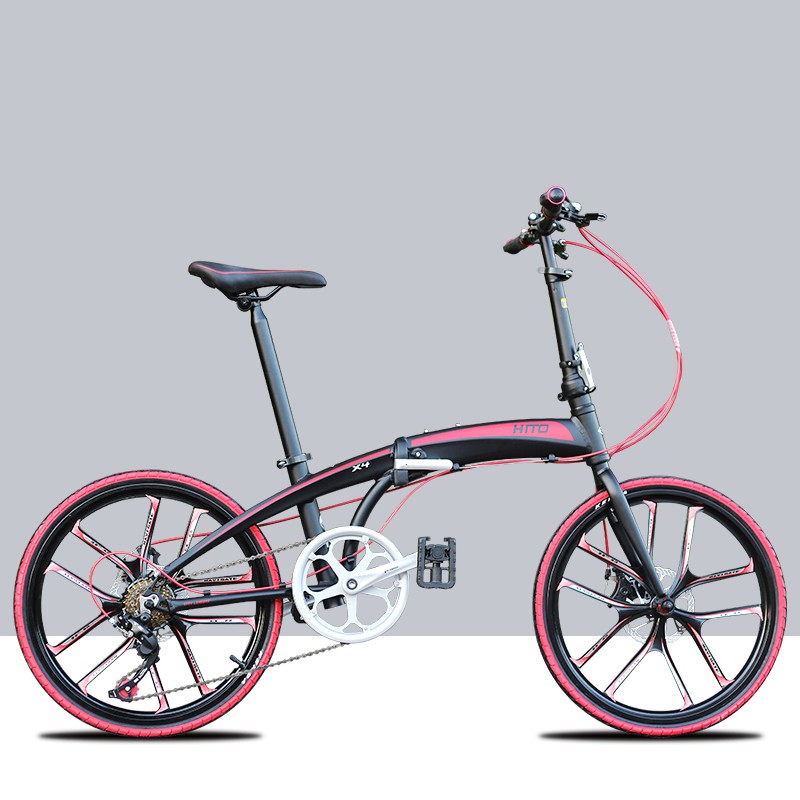 HITO 德国品牌 22寸折叠自行车超轻便携单车男女成人亲子车变速公路车 【22寸】一体轮黑色