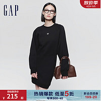 Gap女装2024春季logo简约拼接长袖圆领连衣裙卫衣裙430319 炭黑色 160/80A(S)亚洲尺码