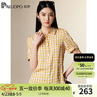 帕罗（PALUOPO）春夏女士短袖t恤真丝印花polo领T短袖通勤撞色上装双乔半袖衫 黄色 M(160/84A)