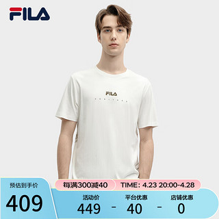 FILA 斐乐 男子针织短袖衫2024春复古骑行主题舒适T恤 云菇白-WT 180/100A/XL