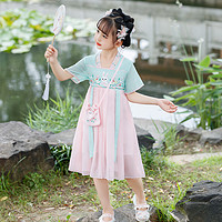 漢服女童春季輕薄款短袖連衣裙2024新款兒童高級超仙古風齊胸襦裙