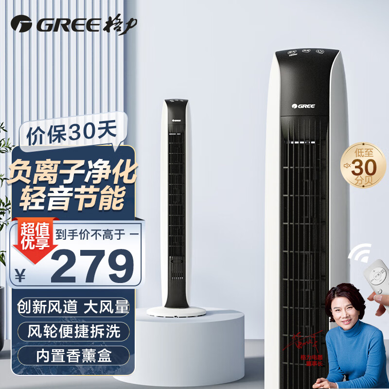 格力（GREE）【负离子净化】遥控电风扇塔扇风轮易拆洗节能轻音低噪家用塔式落地扇清新无叶风扇 FL-08X65Bag 【负离子净化】易拆洗遥控款
