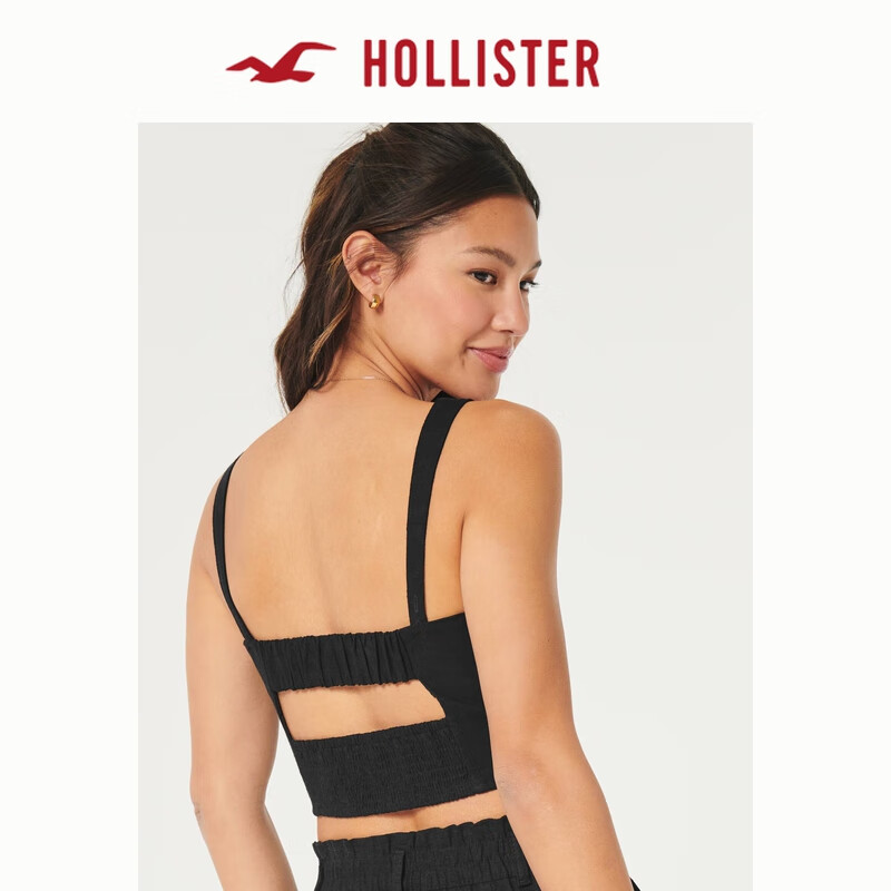 HOLLISTER24春夏辣妹亚麻混纺心形领吊带背心上衣女 358394-1 黑色 L (165/100A)