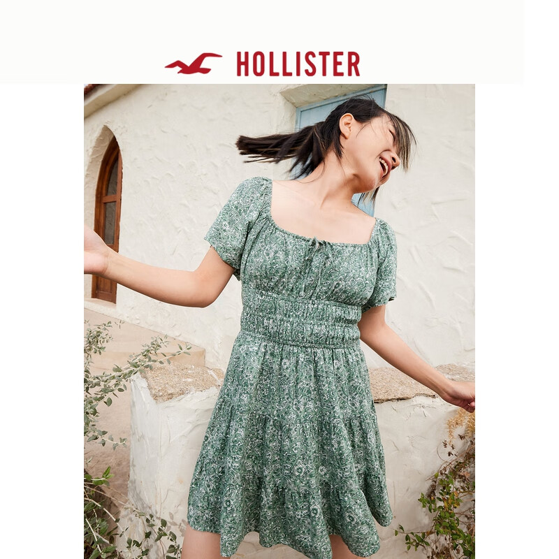 HOLLISTER24春夏甜辣柔软短款短袖裙裤式连衣裙 女 358337-1 绿色碎花 M (165/92A)标准版