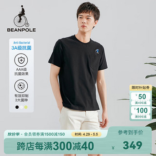 BEANPOLE 滨波 夏季男士纯色骑行印花logo圆领短袖T恤男 黑色 180/96A