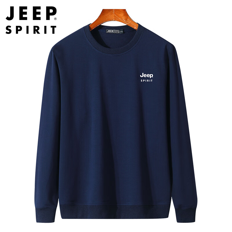 JEEP SPIRIT吉普卫衣男长袖T恤男春秋圆领休闲打底衫 深蓝 4XL  4XL（180-200斤）