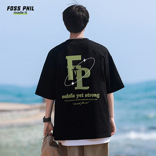 Foss Phil 短袖男女夏季美式潮流印花百搭纯棉宽松T恤上衣F0015黑色XL