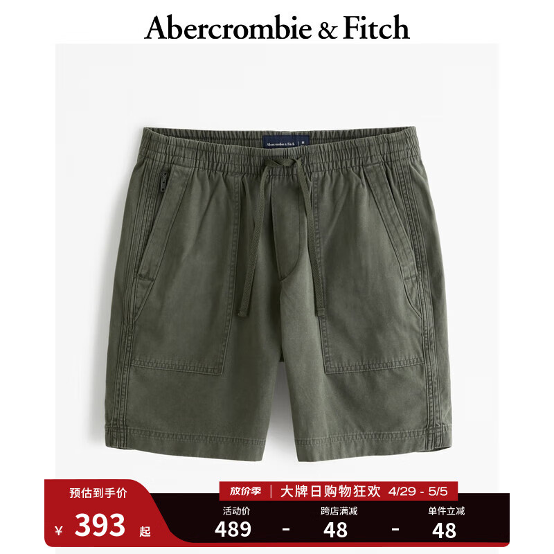 ABERCROMBIE & FITCH男装 24春夏A&F时尚复古潮流运动短裤 KI128-4110 深橄榄绿色织纹 S (175/76A)