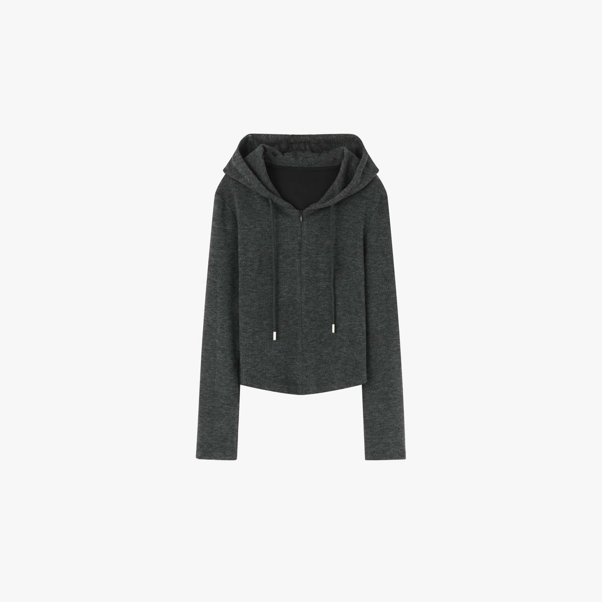 百家好（Basic House）纯色时尚拉链卫衣女春季短款修身显瘦连帽上衣-B0624H5E962 黑色 M80-110斤