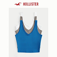 HOLLISTER24春夏辣妹百搭3件装罗纹面料V领背心 女 358328-1 白色 - 浅棕色 - 蓝色 S (165/88A)