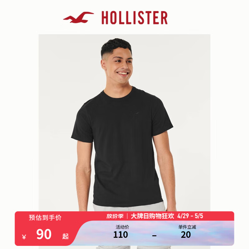 HOLLISTER24春夏美式修身圆领短袖T恤男女装348888-1 黑色 XL (180/116A)