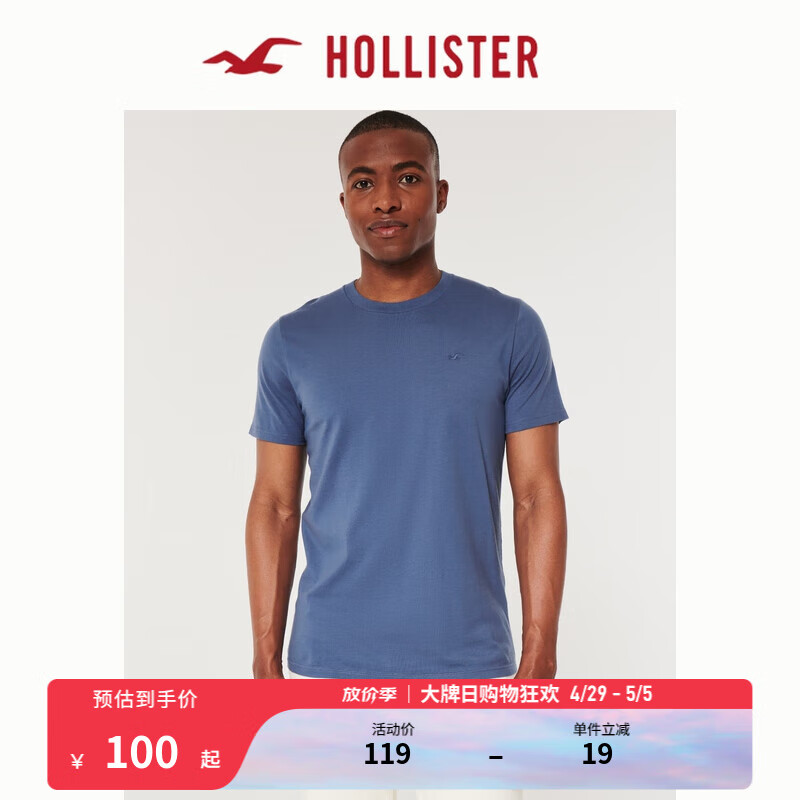 HOLLISTER24春夏美式棉质圆领短袖T恤 男女装 KI324-4088 浅海军蓝 XS (170/84A)